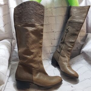 Fiorentini & Baker Colorblock Knee High Leather Riding Boots Brown Olive Size 37